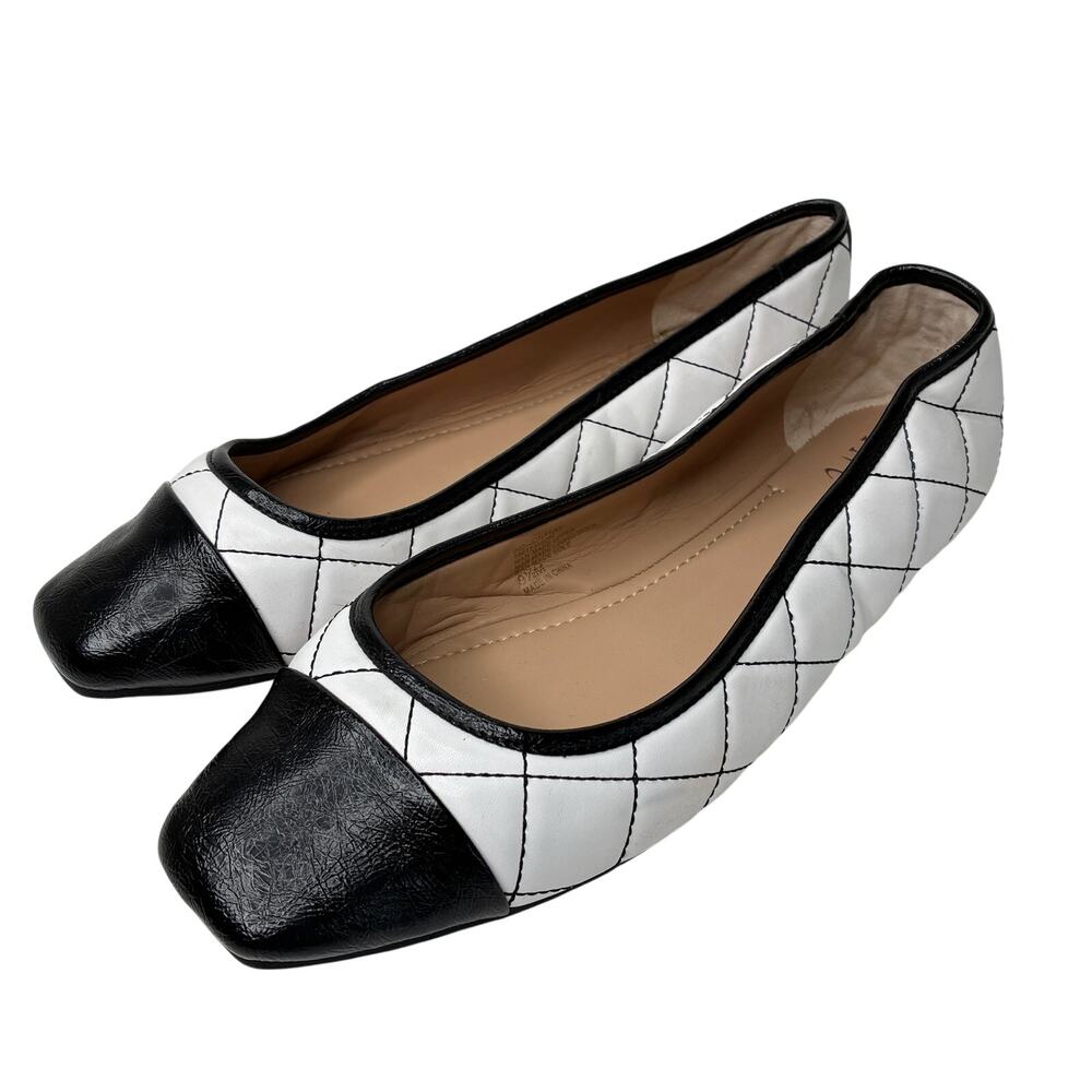 I.N.C. International Concepts White Black Quilted Flats Synthetic Womens sz 9.5